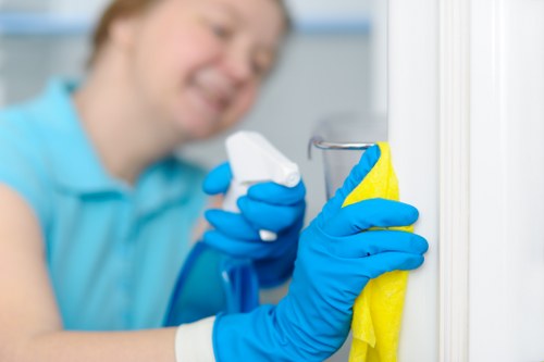 Cleaning team with recycled materials and sustainable service equipment in London
