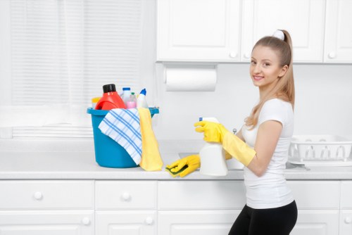 Professional cleaner treating stains on a carpet in a London flat