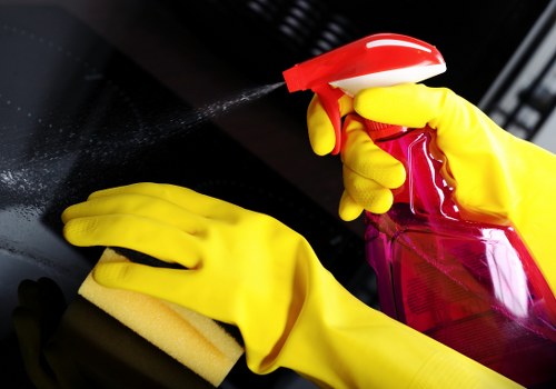 Professional cleaner working in a London office setting